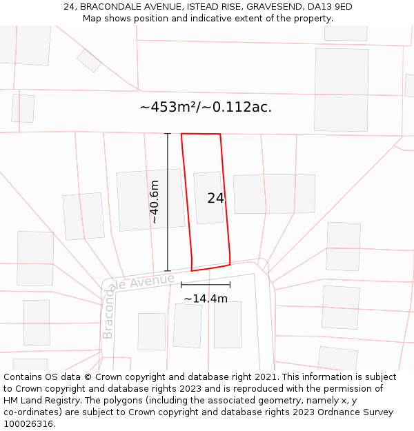 24, BRACONDALE AVENUE, ISTEAD RISE, GRAVESEND, DA13 9ED: Plot and title map