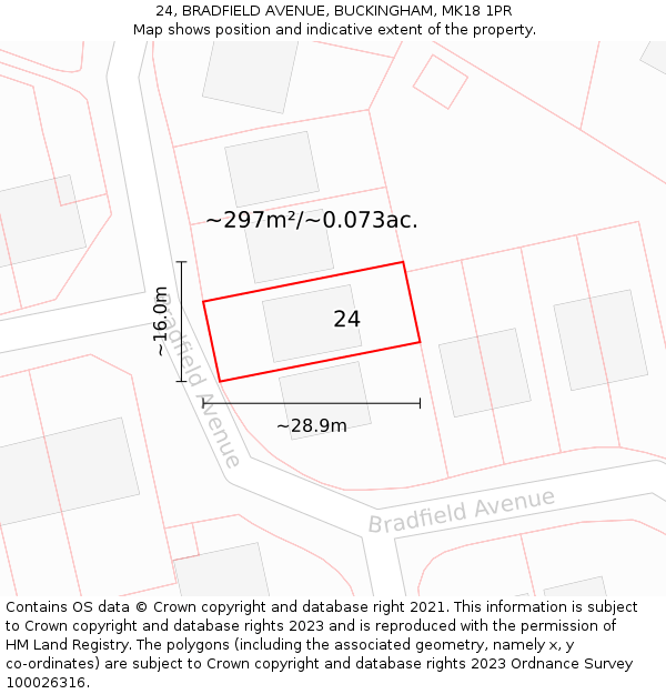 24, BRADFIELD AVENUE, BUCKINGHAM, MK18 1PR: Plot and title map