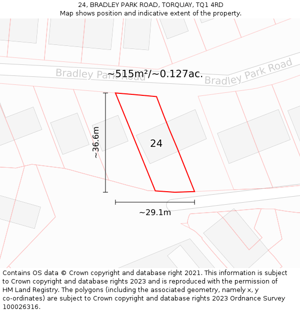24, BRADLEY PARK ROAD, TORQUAY, TQ1 4RD: Plot and title map