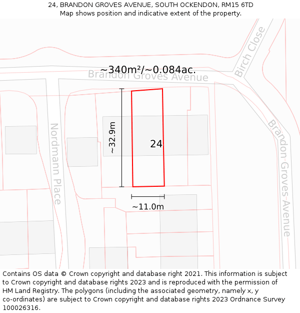 24, BRANDON GROVES AVENUE, SOUTH OCKENDON, RM15 6TD: Plot and title map