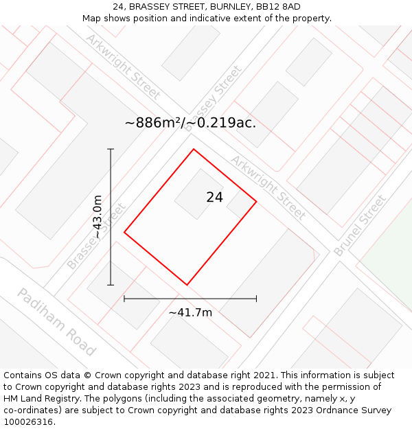 24, BRASSEY STREET, BURNLEY, BB12 8AD: Plot and title map