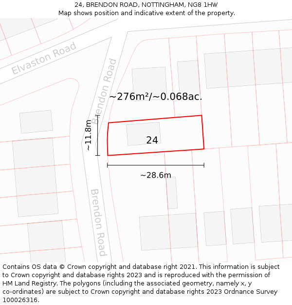 24, BRENDON ROAD, NOTTINGHAM, NG8 1HW: Plot and title map
