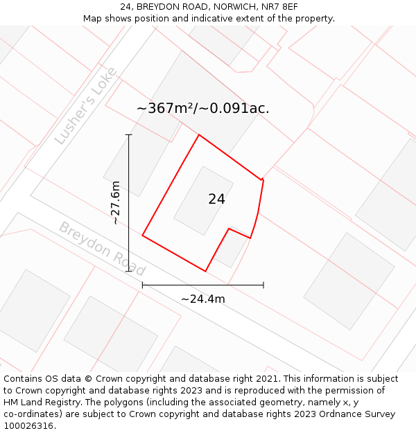 24, BREYDON ROAD, NORWICH, NR7 8EF: Plot and title map