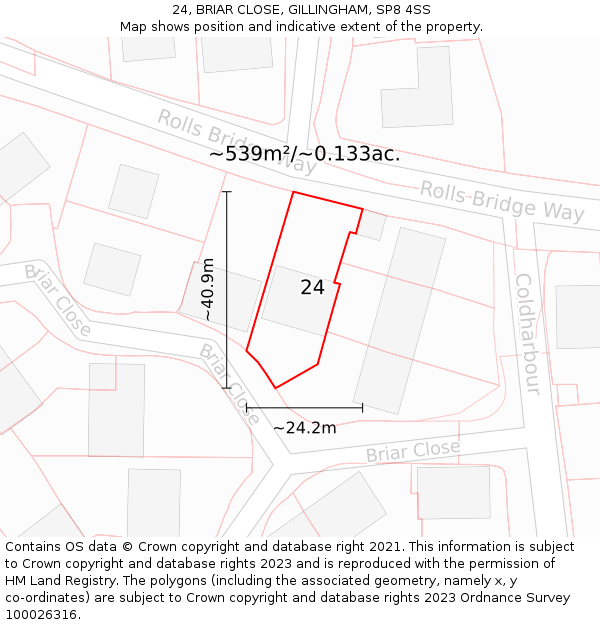 24, BRIAR CLOSE, GILLINGHAM, SP8 4SS: Plot and title map