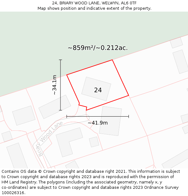 24, BRIARY WOOD LANE, WELWYN, AL6 0TF: Plot and title map