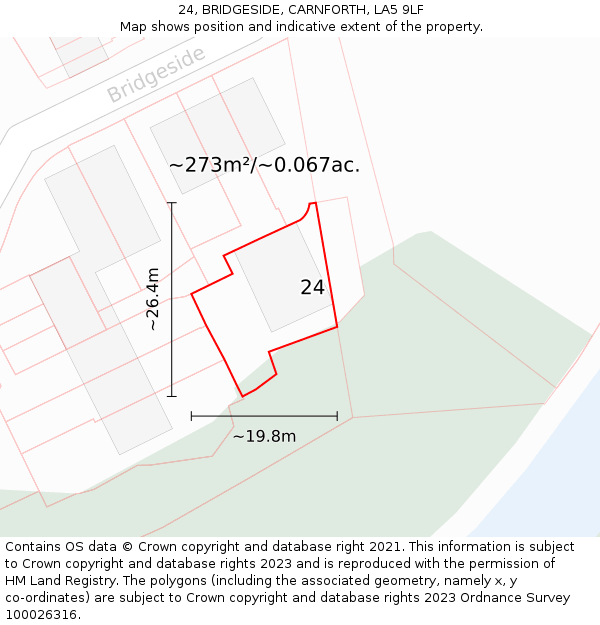 24, BRIDGESIDE, CARNFORTH, LA5 9LF: Plot and title map