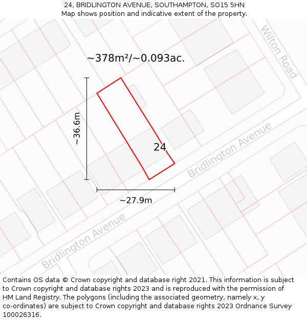 24, BRIDLINGTON AVENUE, SOUTHAMPTON, SO15 5HN: Plot and title map