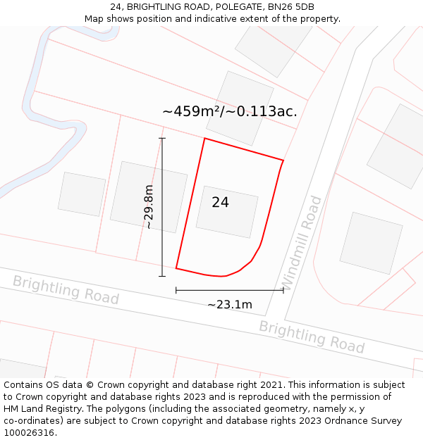 24, BRIGHTLING ROAD, POLEGATE, BN26 5DB: Plot and title map