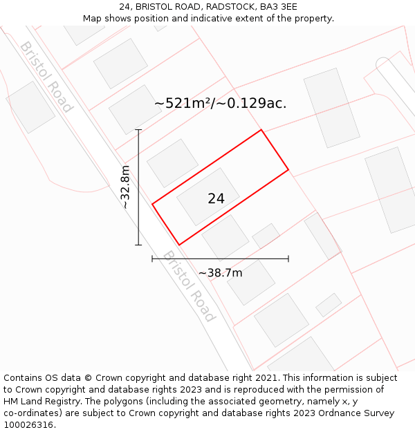 24, BRISTOL ROAD, RADSTOCK, BA3 3EE: Plot and title map