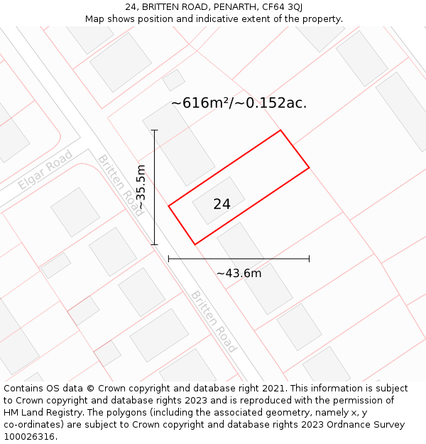 24, BRITTEN ROAD, PENARTH, CF64 3QJ: Plot and title map