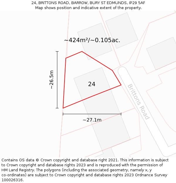 24, BRITTONS ROAD, BARROW, BURY ST EDMUNDS, IP29 5AF: Plot and title map