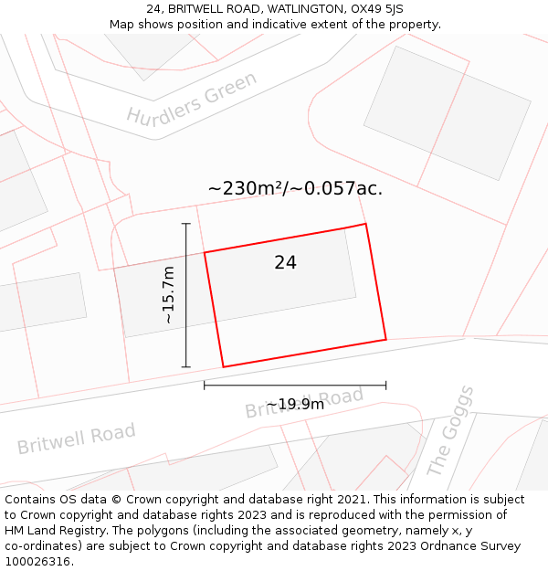 24, BRITWELL ROAD, WATLINGTON, OX49 5JS: Plot and title map