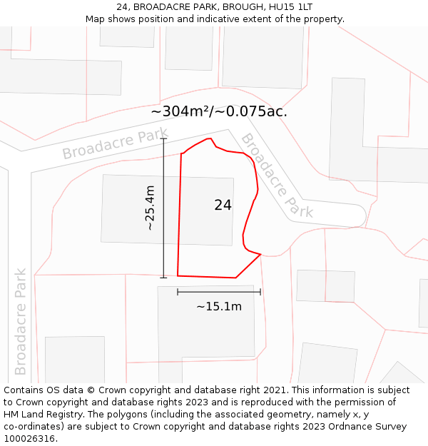 24, BROADACRE PARK, BROUGH, HU15 1LT: Plot and title map