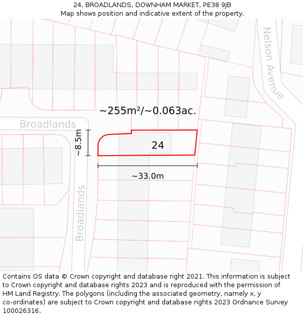 24, BROADLANDS, DOWNHAM MARKET, PE38 9JB: Plot and title map