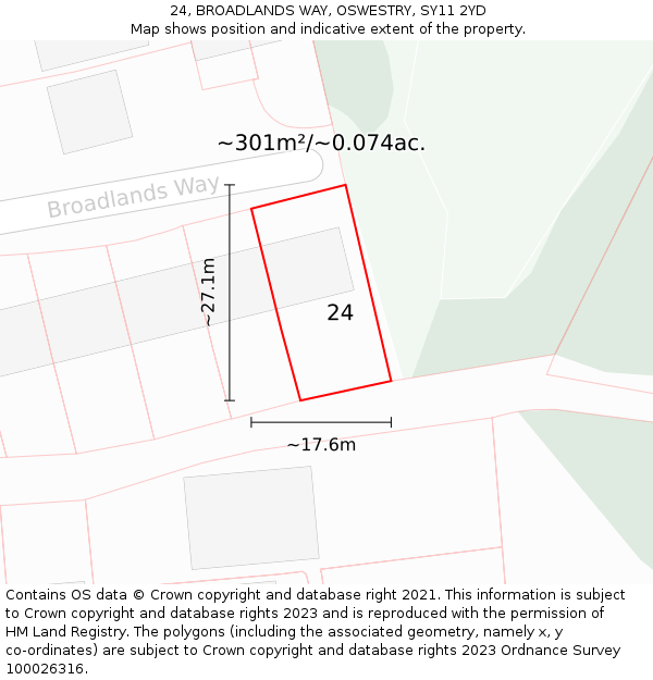 24, BROADLANDS WAY, OSWESTRY, SY11 2YD: Plot and title map