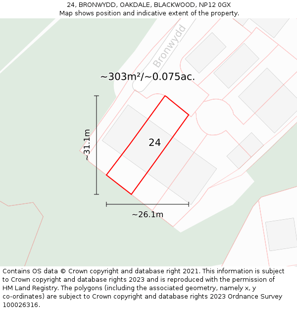 24, BRONWYDD, OAKDALE, BLACKWOOD, NP12 0GX: Plot and title map