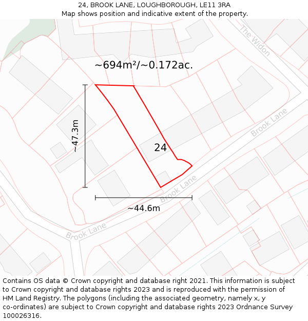 24, BROOK LANE, LOUGHBOROUGH, LE11 3RA: Plot and title map