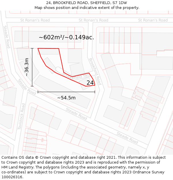 24, BROOKFIELD ROAD, SHEFFIELD, S7 1DW: Plot and title map