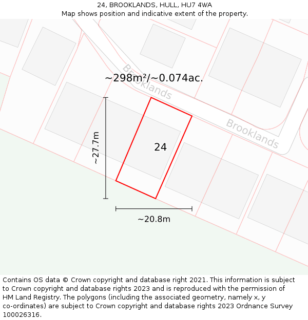 24, BROOKLANDS, HULL, HU7 4WA: Plot and title map