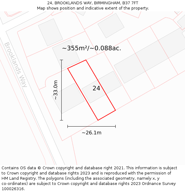 24, BROOKLANDS WAY, BIRMINGHAM, B37 7FT: Plot and title map