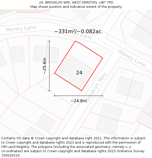 24, BROOKLYN WAY, WEST DRAYTON, UB7 7PD: Plot and title map