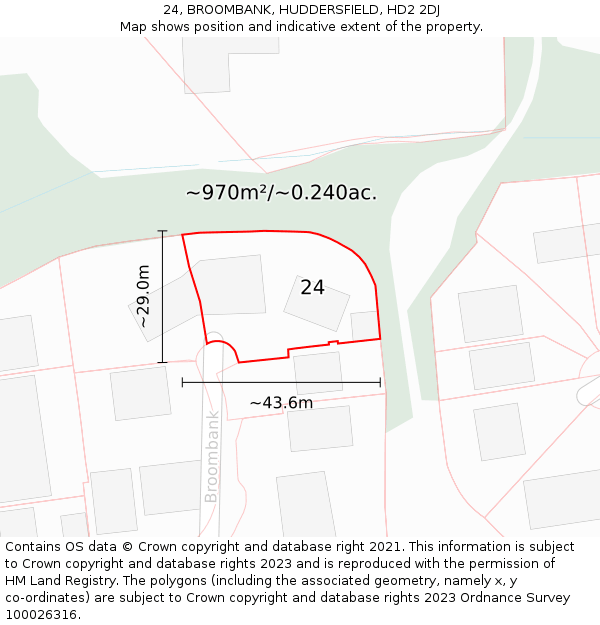 24, BROOMBANK, HUDDERSFIELD, HD2 2DJ: Plot and title map