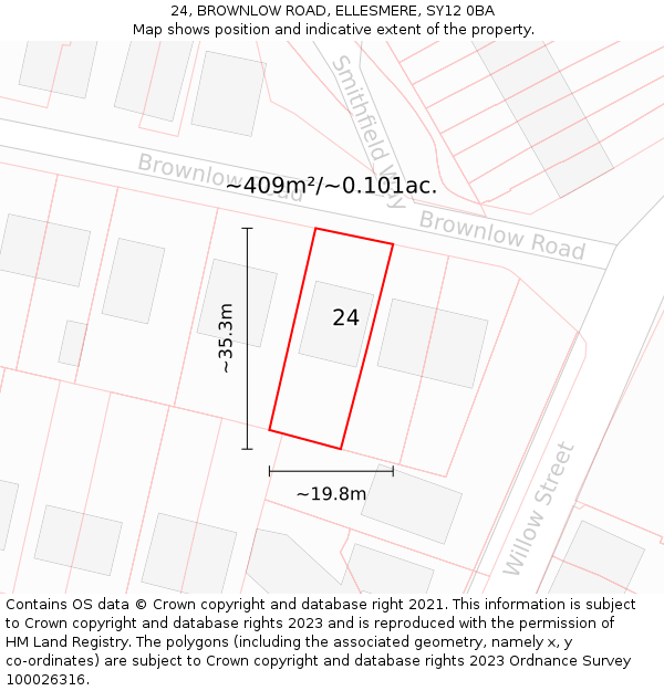 24, BROWNLOW ROAD, ELLESMERE, SY12 0BA: Plot and title map