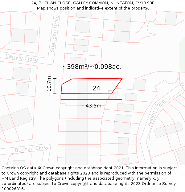 24, BUCHAN CLOSE, GALLEY COMMON, NUNEATON, CV10 9RR: Plot and title map