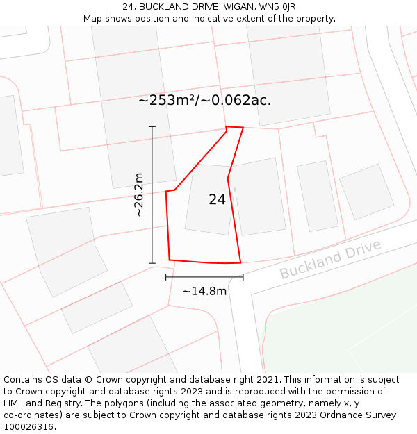 24, BUCKLAND DRIVE, WIGAN, WN5 0JR: Plot and title map