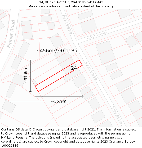 24, BUCKS AVENUE, WATFORD, WD19 4AS: Plot and title map