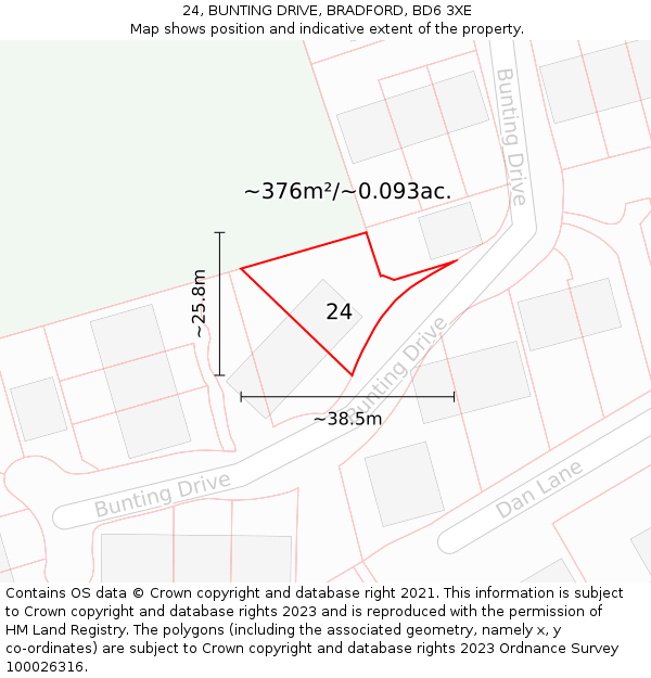 24, BUNTING DRIVE, BRADFORD, BD6 3XE: Plot and title map