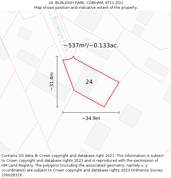 24, BURLEIGH PARK, COBHAM, KT11 2DU: Plot and title map