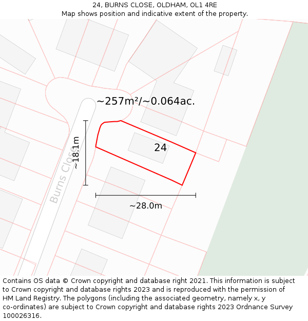 24, BURNS CLOSE, OLDHAM, OL1 4RE: Plot and title map