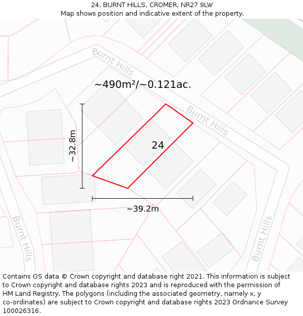 24, BURNT HILLS, CROMER, NR27 9LW: Plot and title map