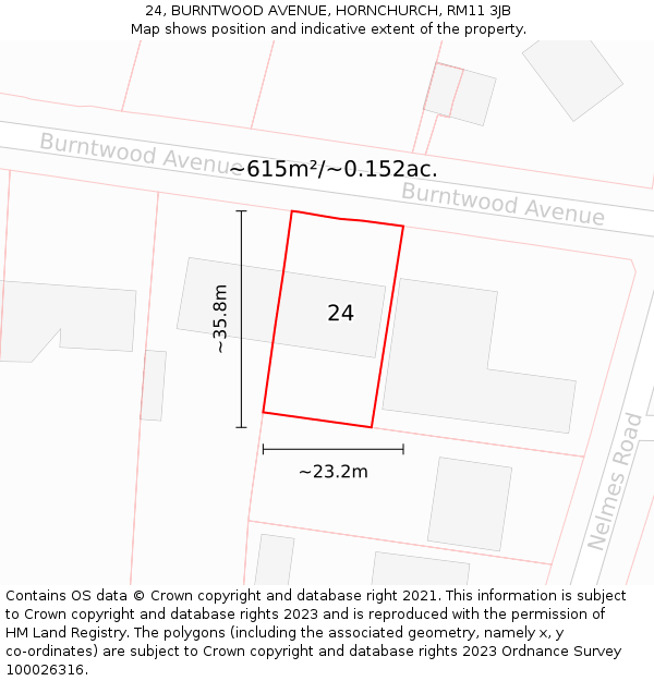 24, BURNTWOOD AVENUE, HORNCHURCH, RM11 3JB: Plot and title map
