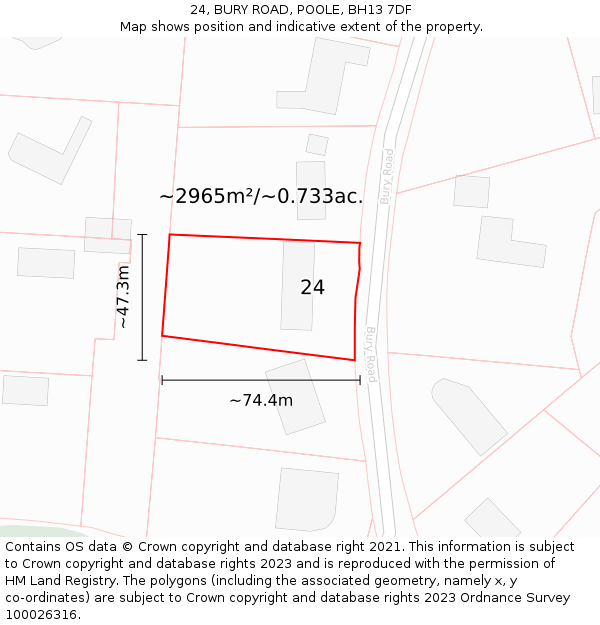 24, BURY ROAD, POOLE, BH13 7DF: Plot and title map