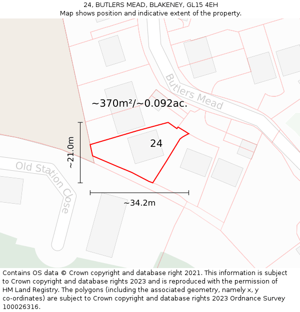 24, BUTLERS MEAD, BLAKENEY, GL15 4EH: Plot and title map