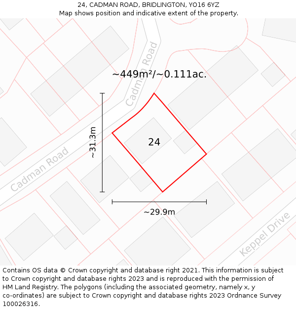 24, CADMAN ROAD, BRIDLINGTON, YO16 6YZ: Plot and title map