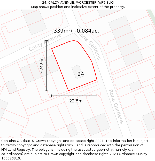 24, CALDY AVENUE, WORCESTER, WR5 3UG: Plot and title map