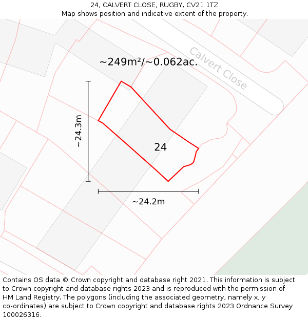 24, CALVERT CLOSE, RUGBY, CV21 1TZ: Plot and title map