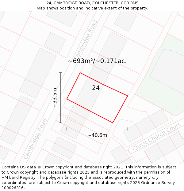 24, CAMBRIDGE ROAD, COLCHESTER, CO3 3NS: Plot and title map