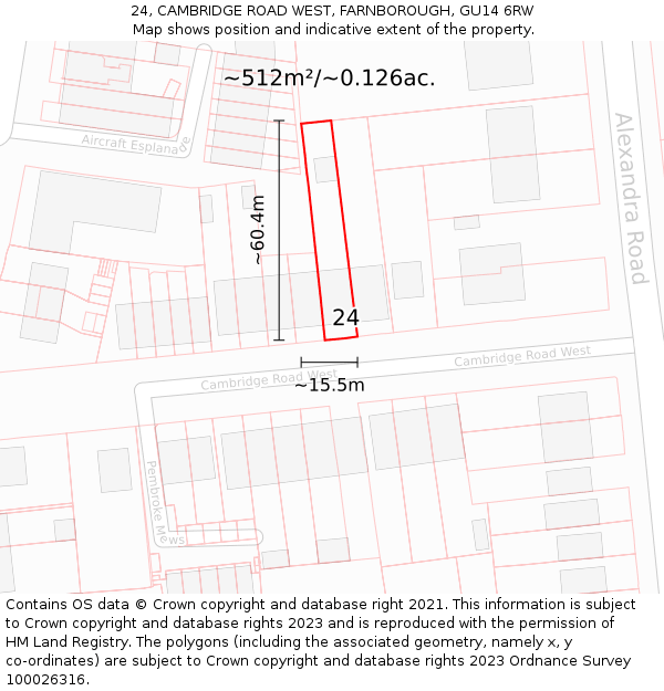 24, CAMBRIDGE ROAD WEST, FARNBOROUGH, GU14 6RW: Plot and title map