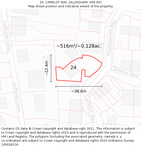 24, CAMELOT WAY, GILLINGHAM, SP8 4SY: Plot and title map