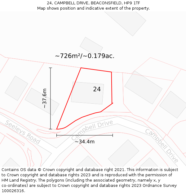 24, CAMPBELL DRIVE, BEACONSFIELD, HP9 1TF: Plot and title map