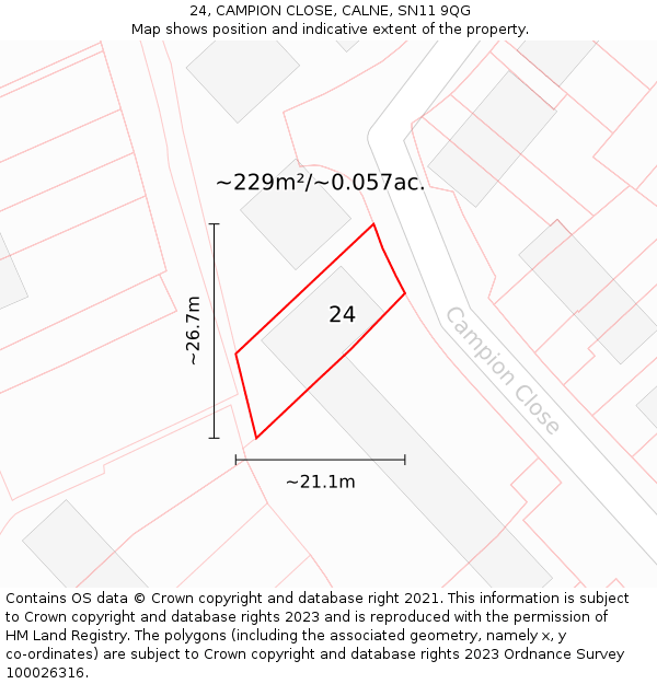 24, CAMPION CLOSE, CALNE, SN11 9QG: Plot and title map