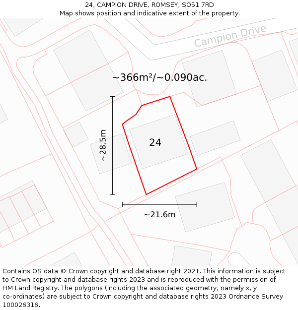 24, CAMPION DRIVE, ROMSEY, SO51 7RD: Plot and title map