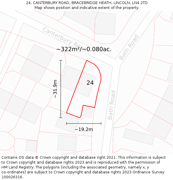 24, CANTERBURY ROAD, BRACEBRIDGE HEATH, LINCOLN, LN4 2TD: Plot and title map