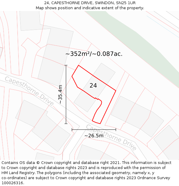 24, CAPESTHORNE DRIVE, SWINDON, SN25 1UR: Plot and title map