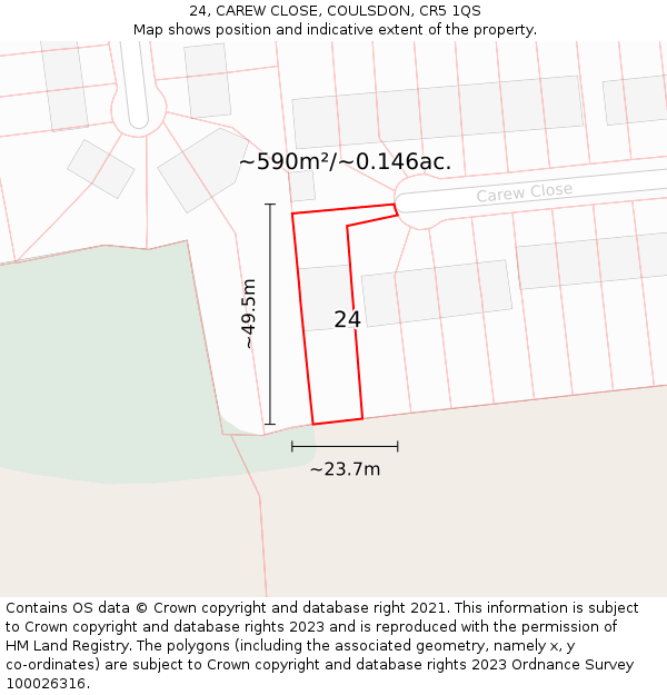 24, CAREW CLOSE, COULSDON, CR5 1QS: Plot and title map