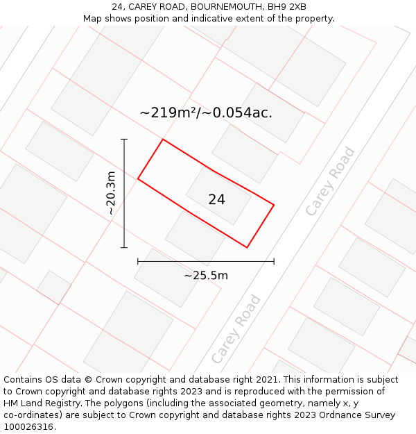 24, CAREY ROAD, BOURNEMOUTH, BH9 2XB: Plot and title map